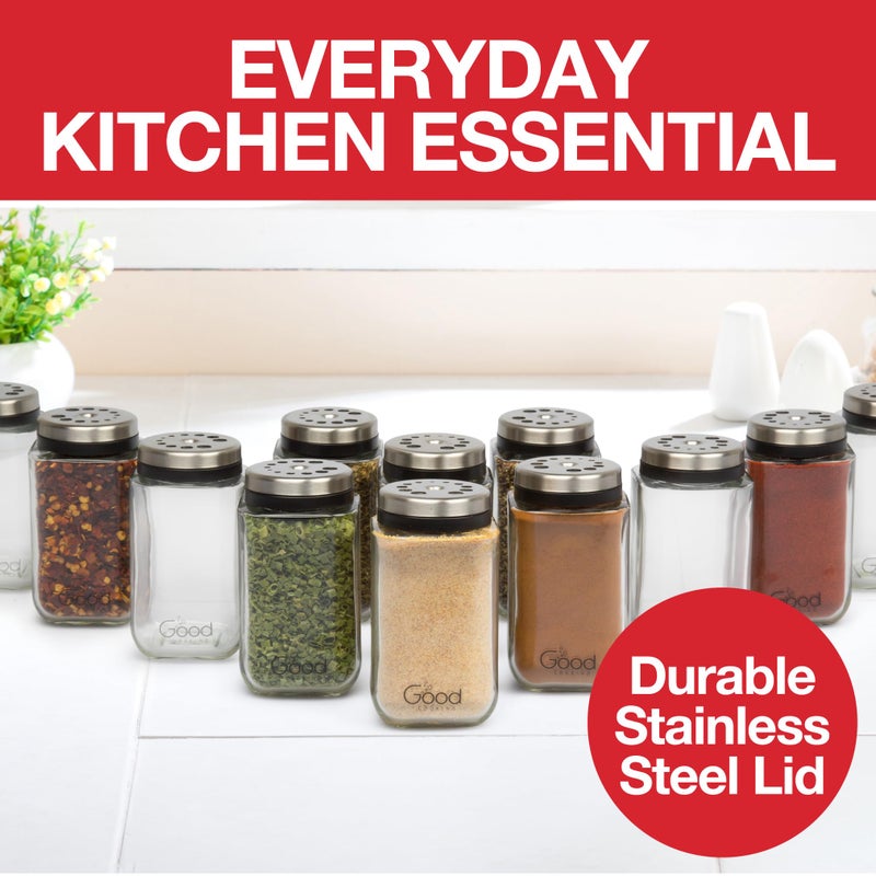 Good Cooking Adjustable Glass Spice Jars (Set of 6) with 6 Pouring Sizes- Stainless Steel Lid/Cap- Square Seasoning Bottle Containers for Minimalist Kitchen Pantry Storage Organization- Fill Shaker w Salt Pepper - Image 5